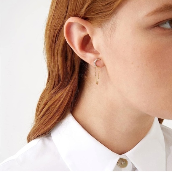 Gold 14k Gold Plated Cubic Zirconia Star & Moon Linked Chain Earring Set - Picture 2 of 4